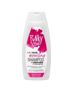 A white 8.5 bottle of Punky Colour 3 in 1 Color Depositing Shampoo Conditioner Pinktabulous with pink themed label