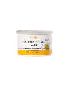 Front view of a 13-ounce container of GiGi Azulene Infused Wax with its lid on