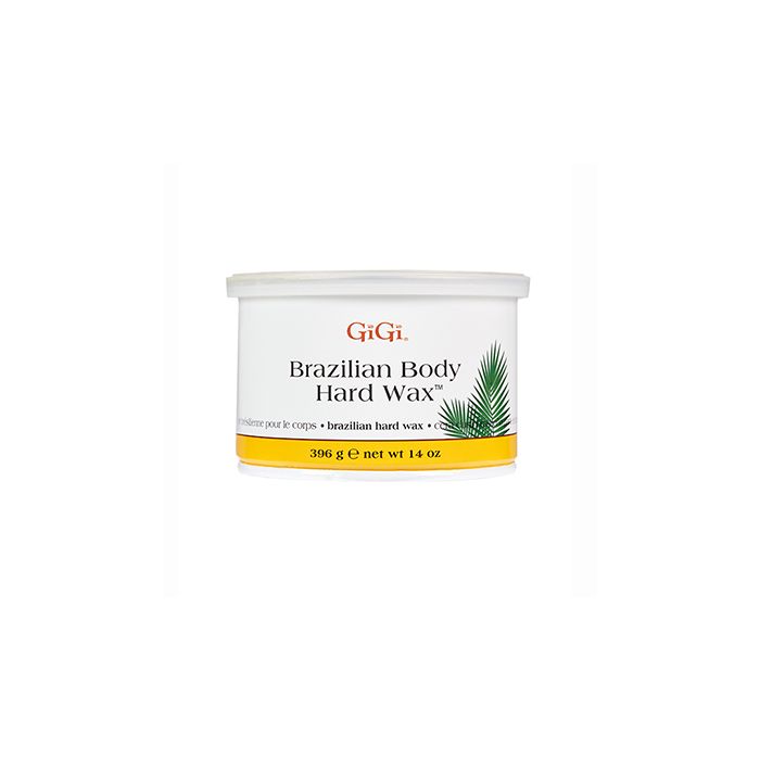 Front view of a 14 ounce can of GiGi Brazilian Hard Body Wax with its lid on