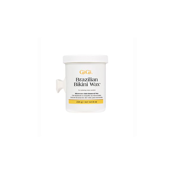 Front View of an 8 oz microwavable bottle of GiGi Brazilian Bikini Wax Microwave