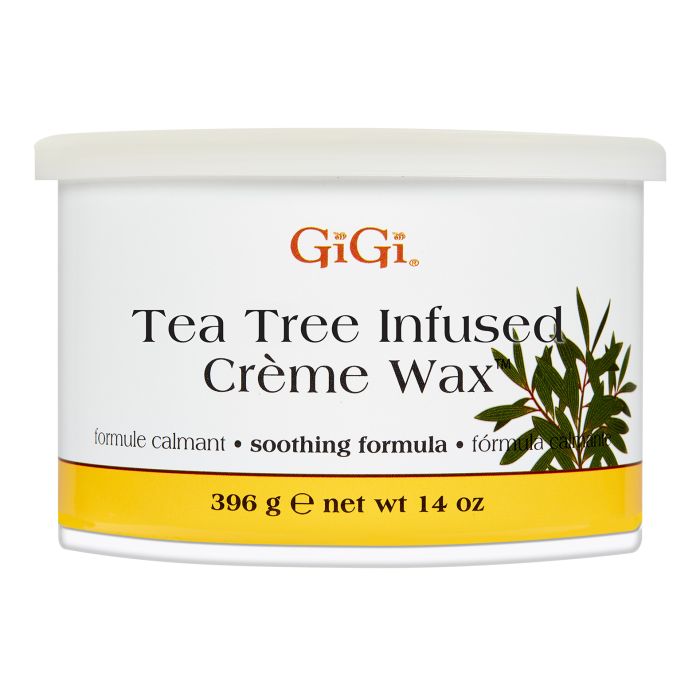 Front view of a 14-ounce container of GiGi Tea Tree Creme Wax Front view of a 14-ounce container of GiGi Tea Tree Creme Wax