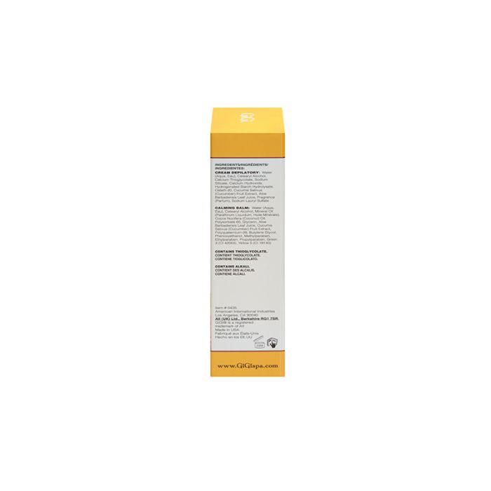 The right side of GiGi Hair Removal Cream For Face retail box with instructions, warnings, & product information