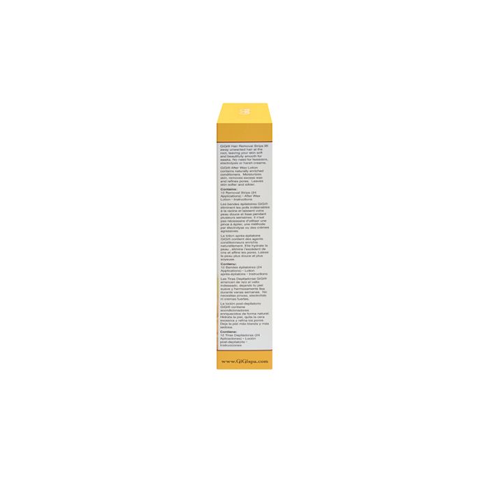 Side of GiGi Hair Removal Strips For Body retail box discussing product specific information