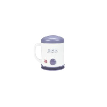 Satin Smooth Select-A-Temp Warmer with its lid on displaying its red power indicator light & purple function dial