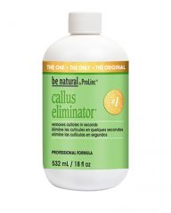 Front view of an 18 ounce bottle of ProLinc Callus Eliminator featuring its product label with information in 3 languages