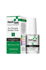 Nail Tek Maintenance 1 0.5 ounce bottle with clear liquid next to its retail box packaging featuring product description
