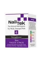 A purple & white themed Nail Tek Xtra 4 Pro Pack retail box with product description printed on its side
