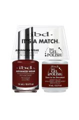 Front-view of ibd Advanced Wear Color with Dare to be Decadent Just Gel Polish in 0.5-ounce bottle with detailed label text 