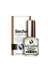 Capped 0.5-ounce bottle of Seche Condition Keratin-Infused Cuticle Oil in front of its retail packaging