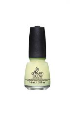 Front view of a 0.5-ounce capped bottle of China Glaze glow in the dark nail polish in Ghoulish Glow variant