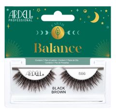 Front view of Ardell Elements Balance colored false lash set inside its retail wall hook packaging with creative accents