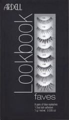 Front view of Ardell Lookbook Faves Lash Kit, 8 Pair retail box with printed label text of different types of lashes