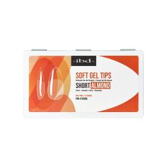 Front view of IBD Soft Gel Tip box in Short Almond shape
