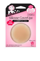 Silicone coverups for light skin tone pack alongside its transparent inner container and actual pasties