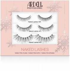 Front view of Naked Lashes 3 pair Gift Set in sealed packaging with the printed label of Naked Lashes # 420, 421 & 422.
