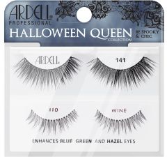Front side view of Ardell Halloween Queen 2 Pack 110 Wine & 141 retail packaging displaying 2 pairs of labeled false lashes