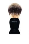 Front view of Clubman Shave Brush featuring branded black handle & synthetic brown & black brush fibers